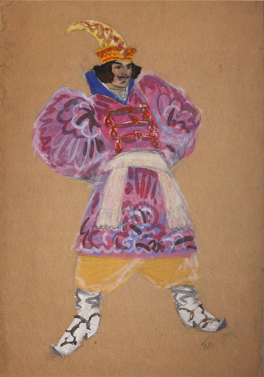 Kostymedesign til operaen The golden Cockerel av N. Rimsky-Korsakov av Sergei Vasilievich Malyutin