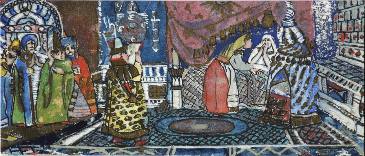 Illustrasjon til eventyret om tsaren Saltan av A. Pushkin av Sergei Vasilievich Malyutin