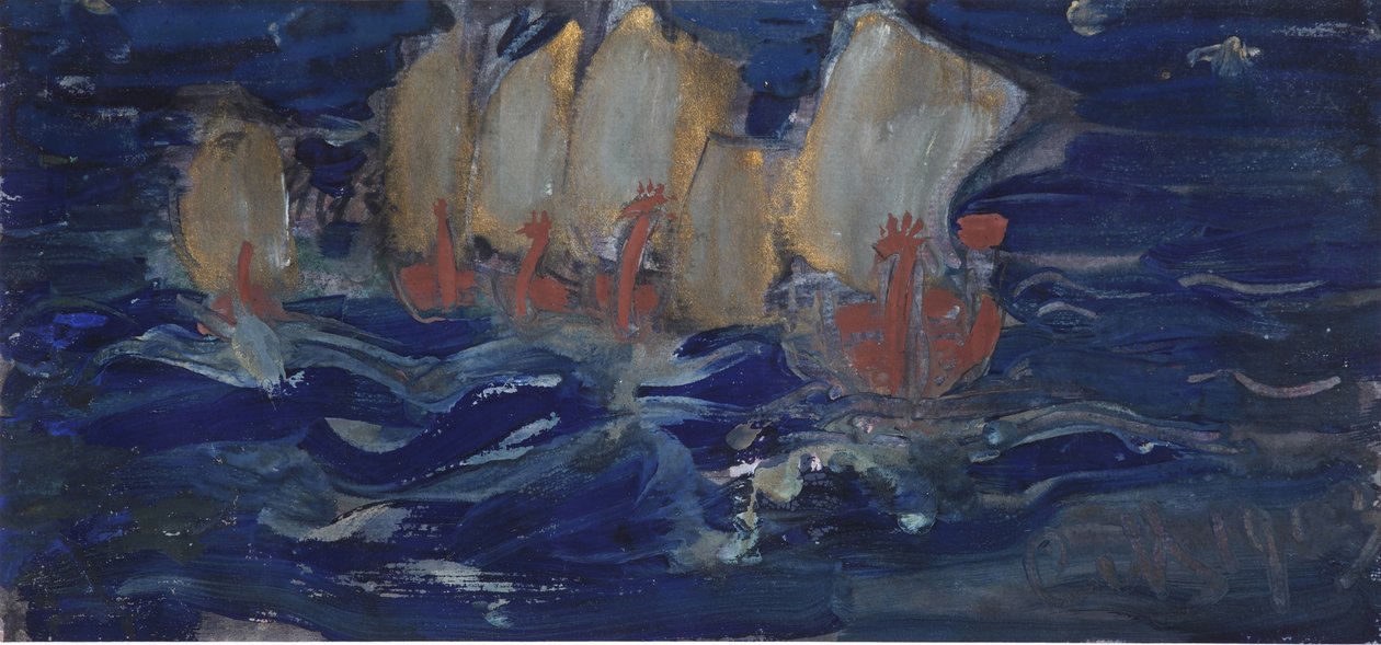 Illustrasjon til eventyret om tsaren Saltan av A. Pushkin av Sergei Vasilievich Malyutin