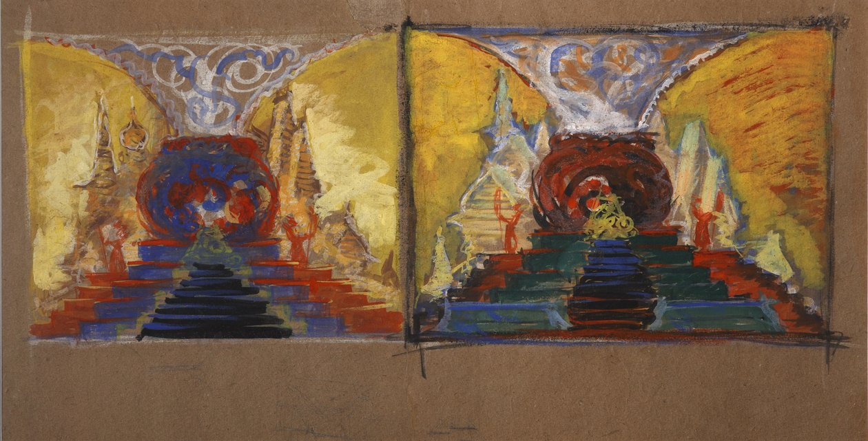 Scenografi for operaen Den gylne hane av N. Rimsky-Korsakov av Sergei Vasilievich Malyutin