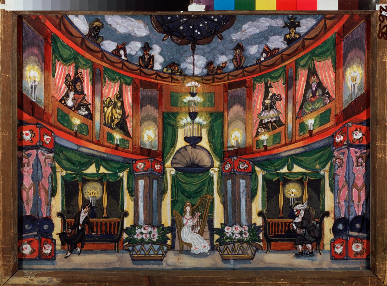 Forberedende dekor for operaen ""Les contes d'Hoffmann"" av Jacques Offenbach (1819-1880). Verk av Sergei Yurievich Sudeykin (Serge Soudeikine) (1882-1946), akvarell og gouache på papir av Sergei Yurevich Sudeikin