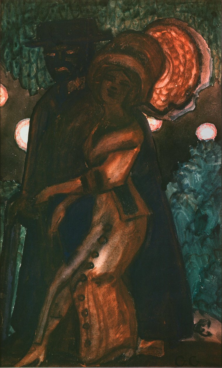 Promenade (Walk) - Verk av Sergei Yurievich Sudeykin (Serge Soudeikine) (1882-1946), gouache på papir, rundt 1910, russisk kunst fra 1900-tallet, symbolikk - Privat samling av Sergei Yurevich Sudeikin