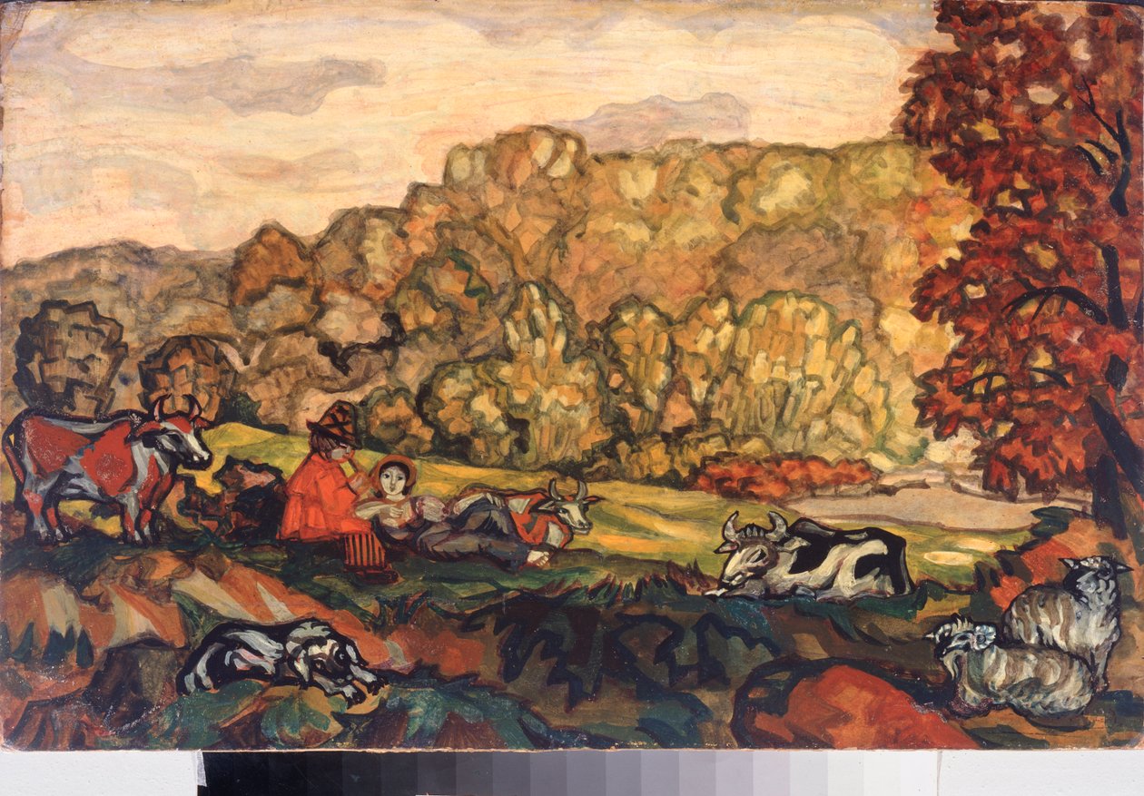 Pastoral scene - Maleri av Sergei Yurievich Sudeykin (Serge Soudeikine) (1882-1946), olje på lerret, tidlig 1900-talls russisk kunst - Primorsk State Art Gallery, Vladivostok (Russland) av Sergei Yurevich Sudeikin