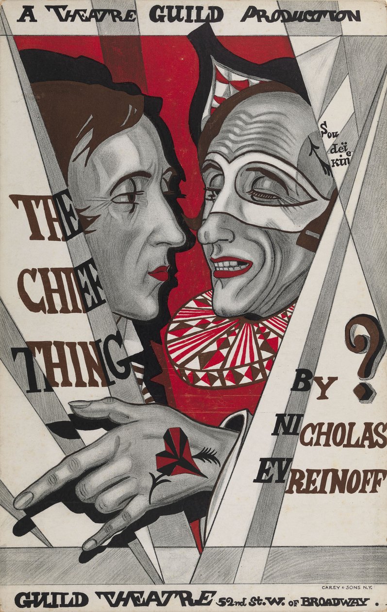 Plakat for The Chief Thing, skuespill av Nikolai Evreinov av Sergei Yurievich Sudeykin