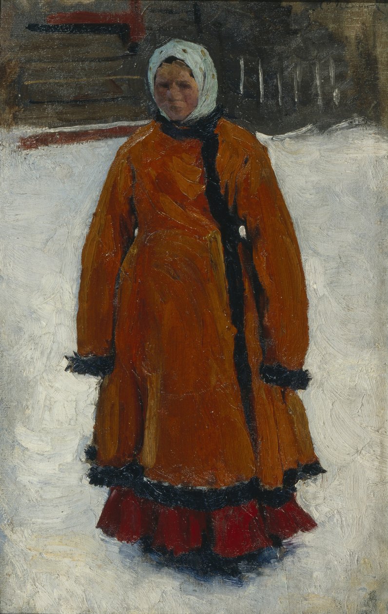 Piken i den røde pelsfrakken, 1903-1906 av Sergej Vasilevic Ivanov