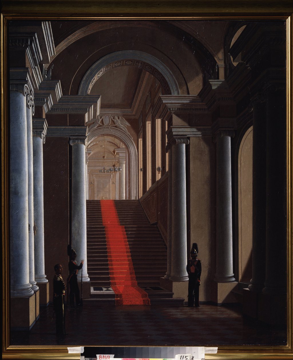 Trappen til Anichkov-palasset i St. Petersburg. Maleri av Sergey (Sergei, Serguei) Konstantinovich Zaryanko (Zarianko) (1818-1870), olje på lerret av Sergey Konstantinovich Zaryanko