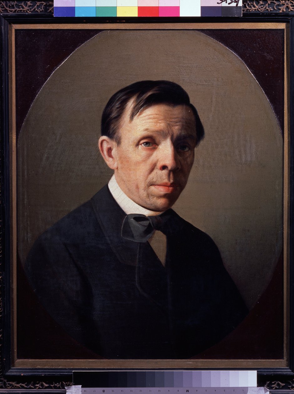 Portrett av kunstneren Sergey (Sergei, Serguei) Konstantinovich Zaryanko (Zarianko) (1818-1870) (Portrett av kunstneren Sergey K. Zaryanko). Maleri av Alexei Mikhailovich Kolesov (1834-1902), olje på lerret. Russisk kunst, portrett 1800-tallet. Staten Tret av Sergey Konstantinovich Zaryanko