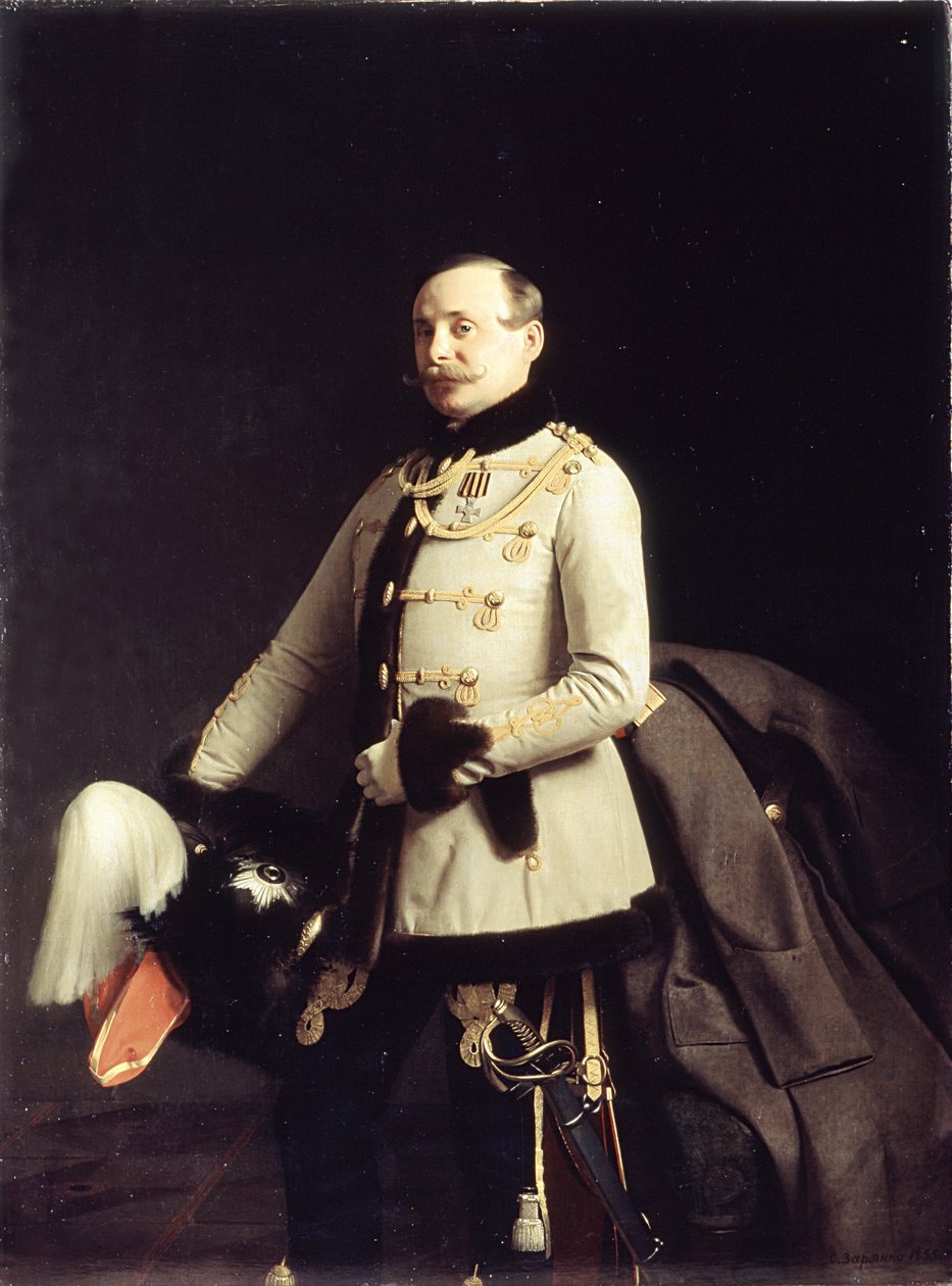 Portrett av Alexander Dmitrievich Ponomarev, Poruchik fra His Majestys Life-Guards Hussar Regiment, 1855 av Sergey Konstantinovich Zaryanko
