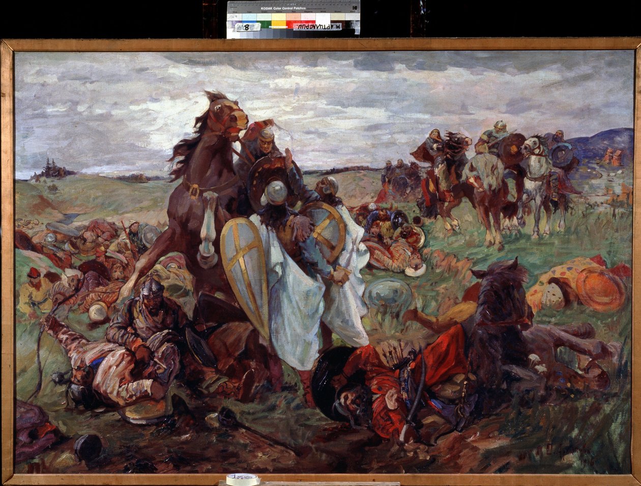 Kamp mellom russere og tatarer (Tartars) (Kampen mellom russere og tatarer). Maleri av Sergei Nikolayevich Arkhipov (1881-etter 1936). Olje på lerret av Sergey Nikolayevich Arkhipov