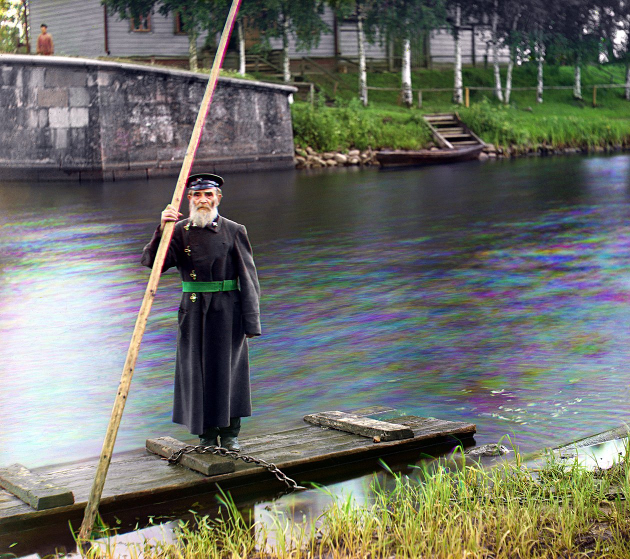 Pinkhus Karlinskii, åttifire år gammel: sekstiseks års tjeneste, veileder for Chernigov flomport, Mariinskii kanal og elvesystem, det russiske imperiet, 1909 av Sergey Prokudin Gorsky