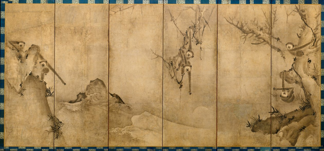 Gibbons i et landskap, ca. 1570 av Sesson Shkei