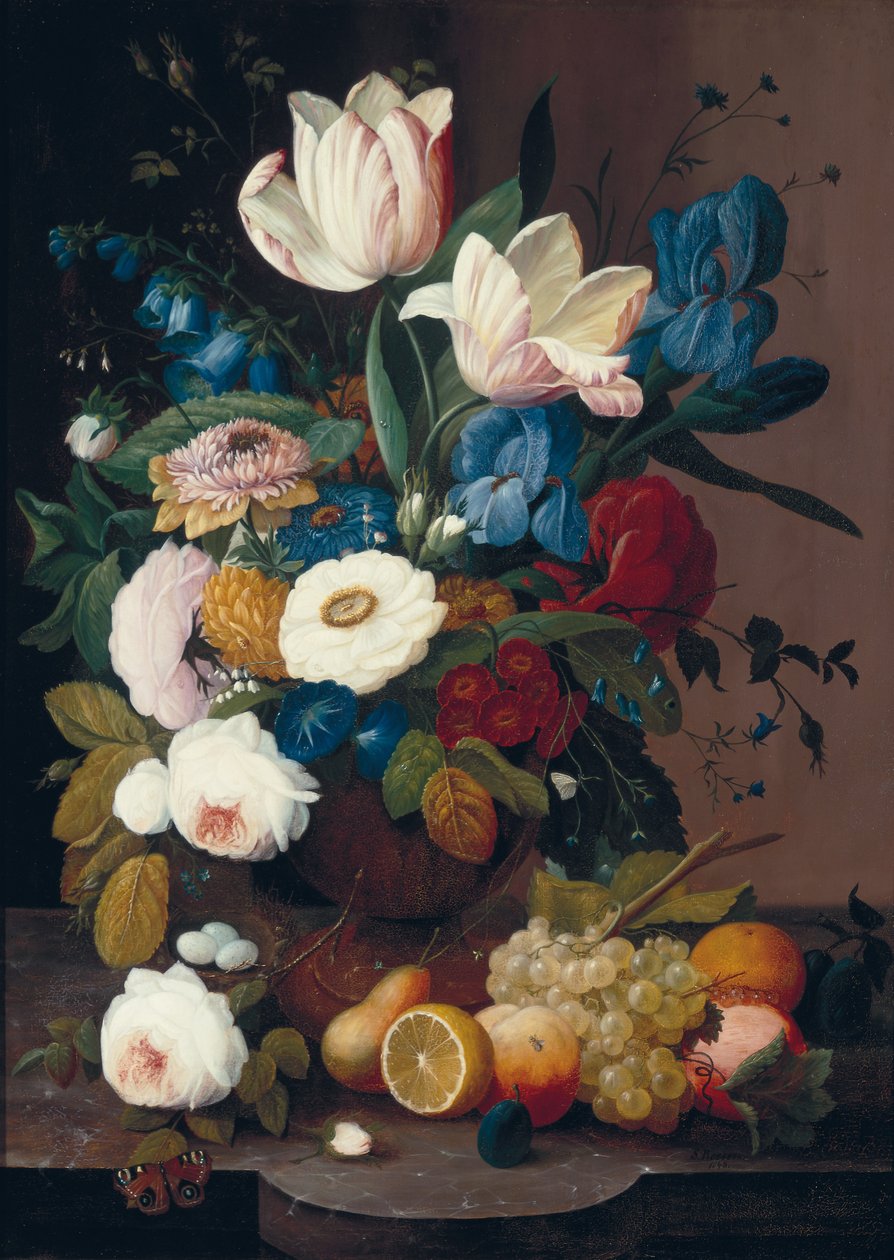 Stilleben, blomster og frukt, 1848 av Severin Roesen