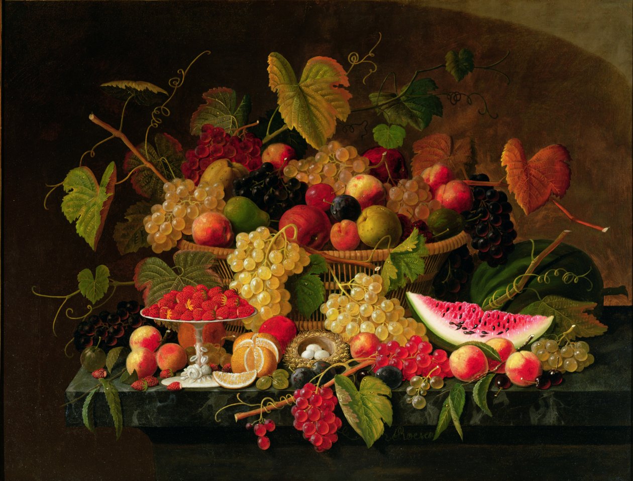 Stilleben med frukt (olje på lerret) av Severin Roesen