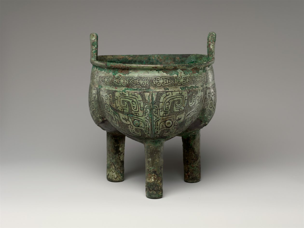Fliket stativkjele, sen Anyang-periode av Shang Dynasty Chinese School