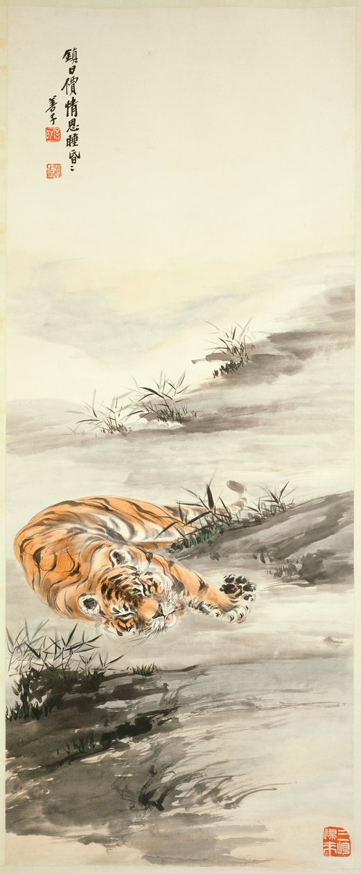 Tiger (hengende rulle, blekk og farge på papir) av Shanzi Zhang