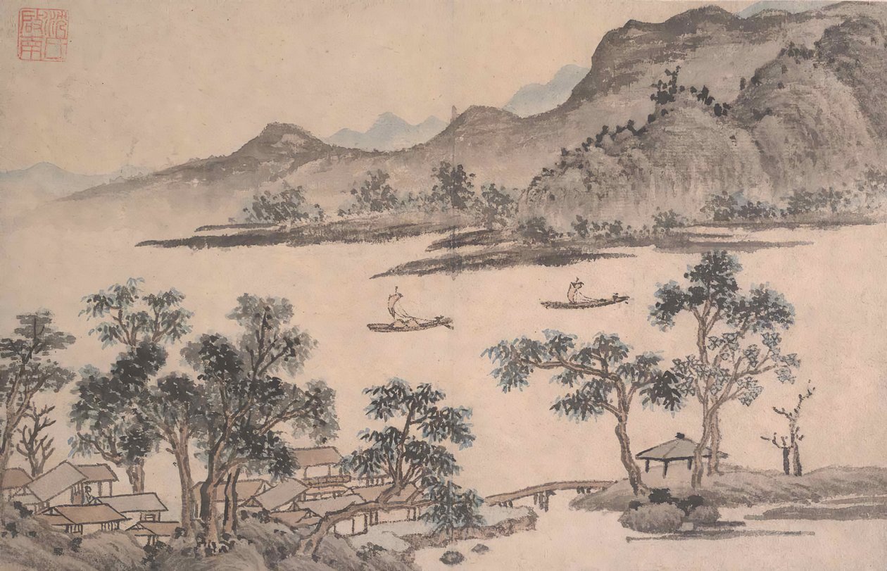 Landskap med seilbåter. av Shen Zhou