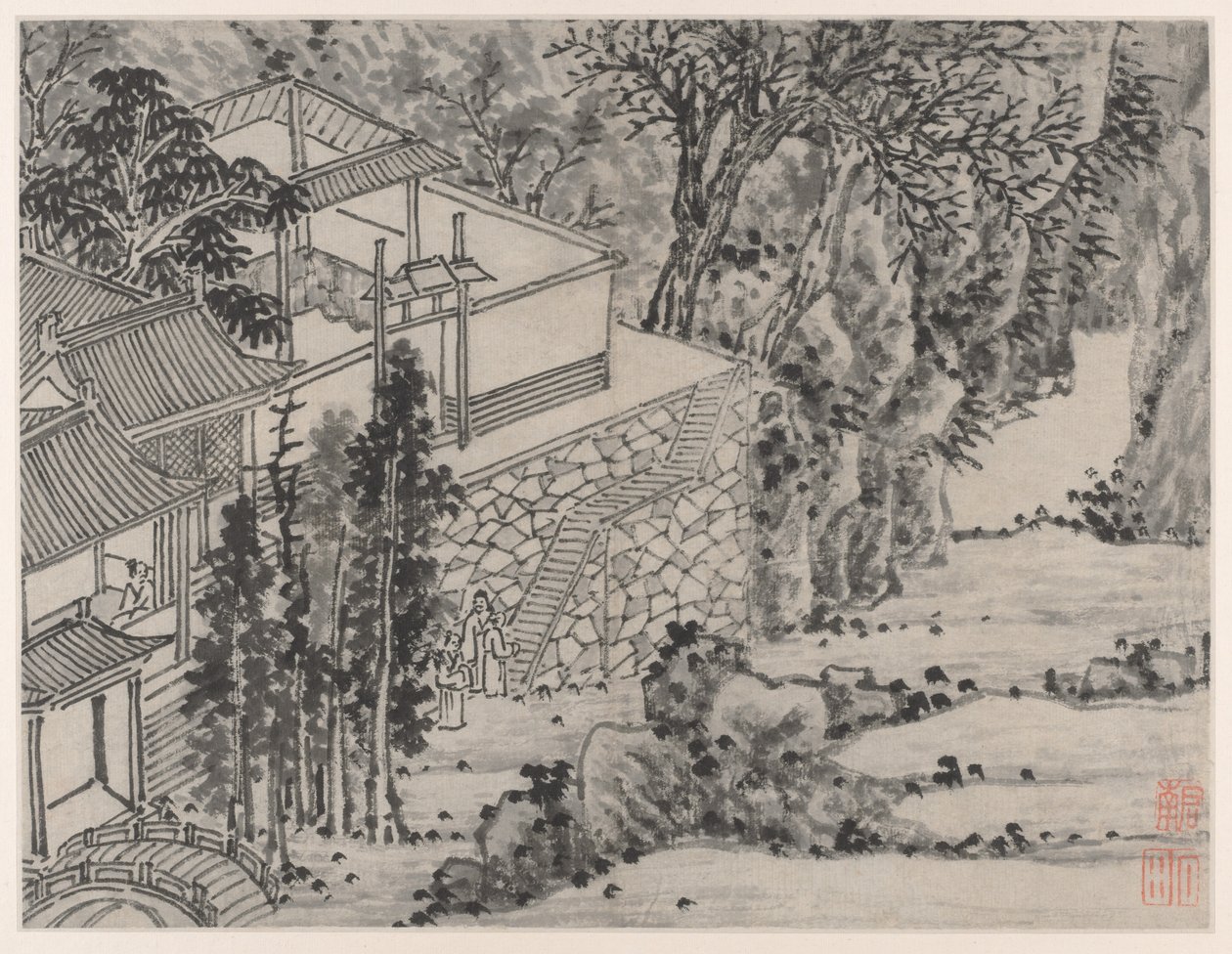 Tolv utsikt over Tiger Hill, Suzhou: The Enlightened Stone Retreat, etter 1490. av Shen Zhou