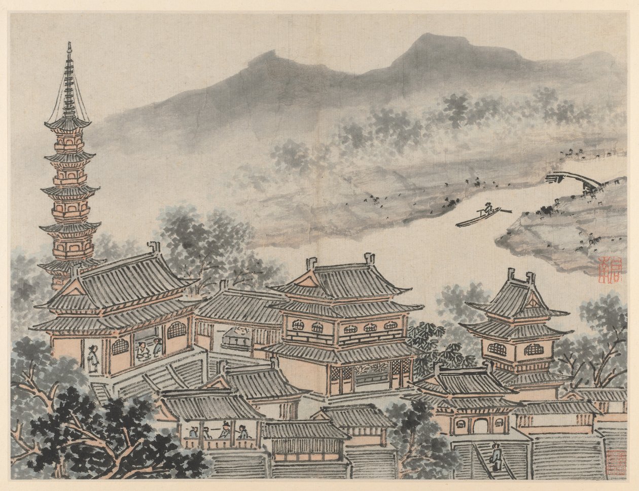 Tolv utsikt over Tiger Hill, Suzhou: Thousand Buddha Hall og pagoden til "Cloudy Cliff" klosteret av Shen Zhou