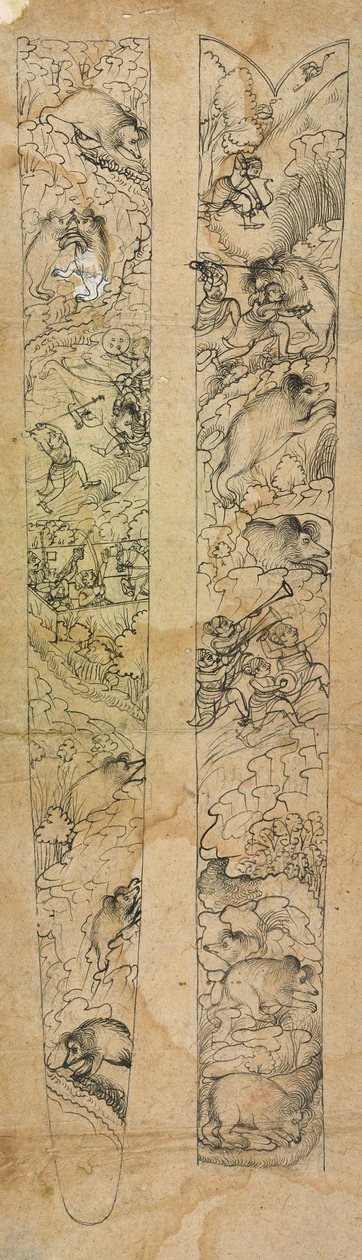 En raja som jakter villsvin, design for en slire, ca. 1750-1760 (ugjennomsiktig akvarell på papir) av Shevdar (attr.to) Gangeyagi