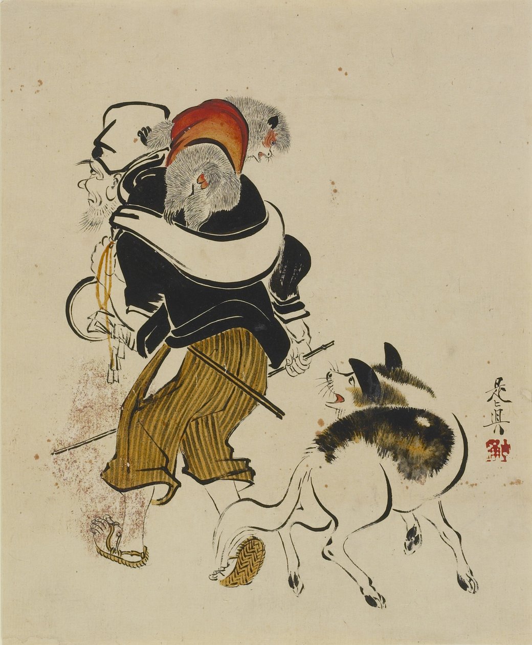 (Monkey Trainer and Dog), midten til slutten av 1800-tallet av Shibata Zeshin