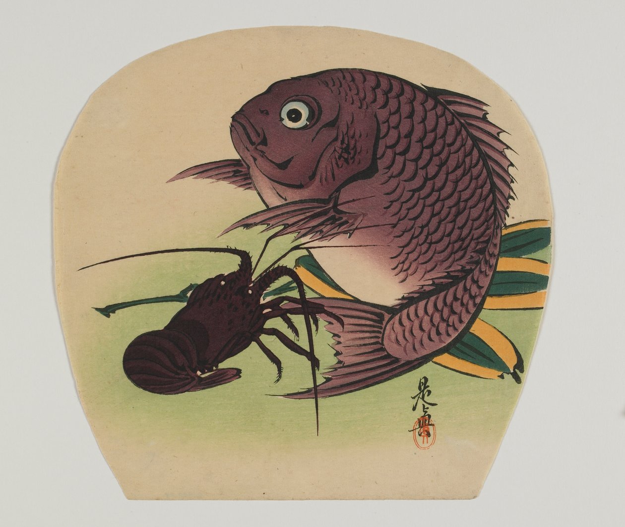 Skriv ut for en uchiwa; karpe og hummer, Meiji-tiden, slutten av 1800-tallet; av Shibata Zeshin