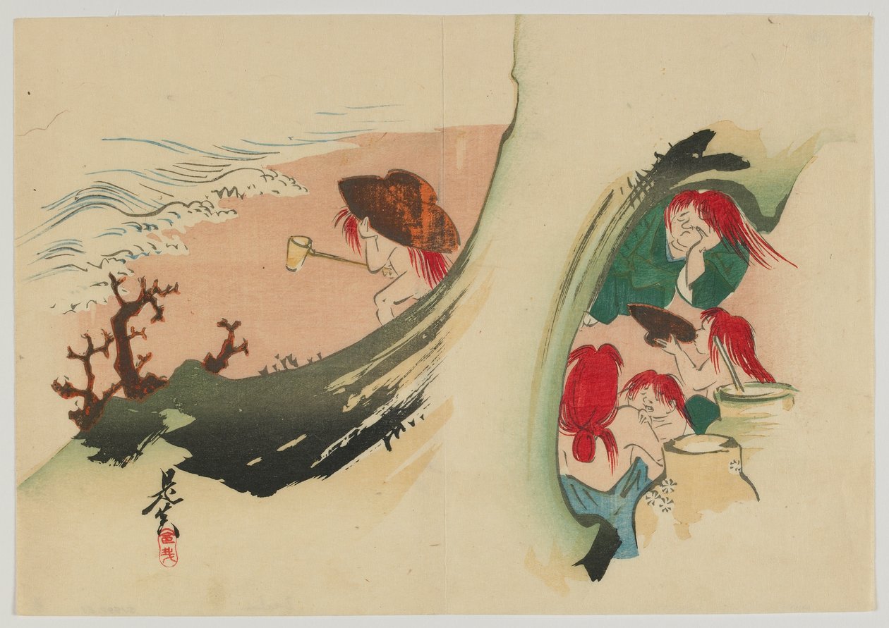 Shojo, Meiji-tiden, slutten av 1800-tallet (farget treblokktrykk) av Shibata Zeshin