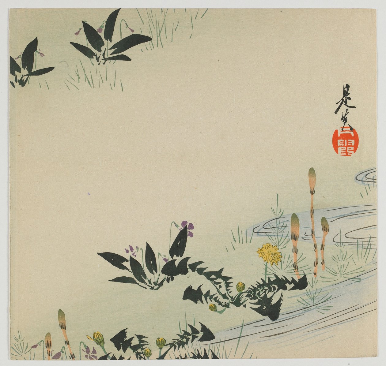 Vårblomster, Meiji-tiden, slutten av 1800-tallet (farget treblokktrykk) av Shibata Zeshin