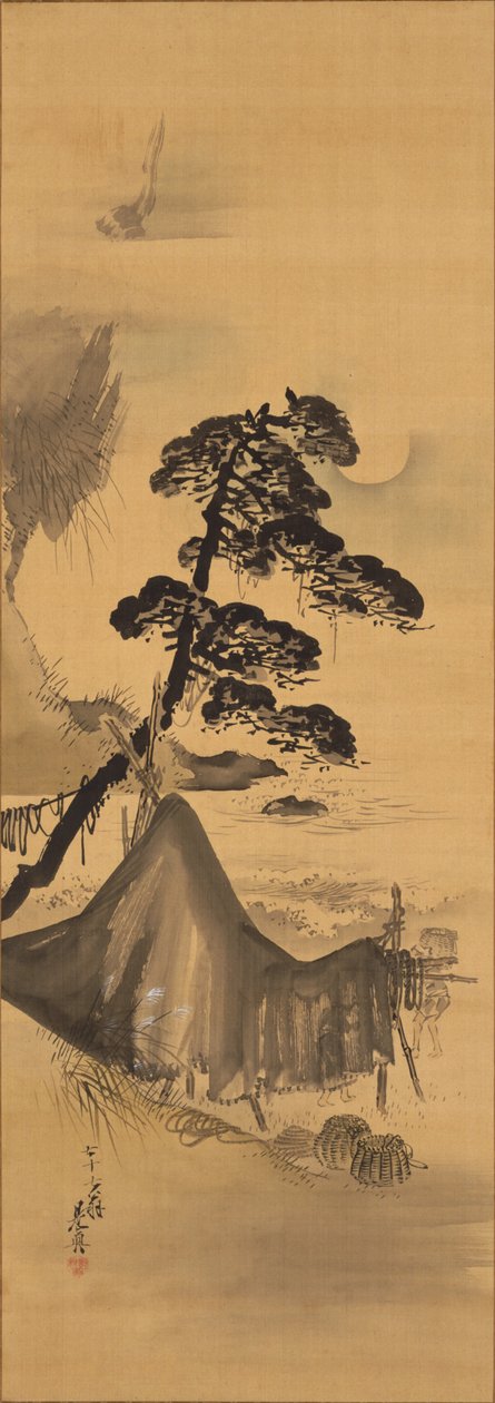 Herbstmond über einem Fischerdorf av Shibata Zeshin