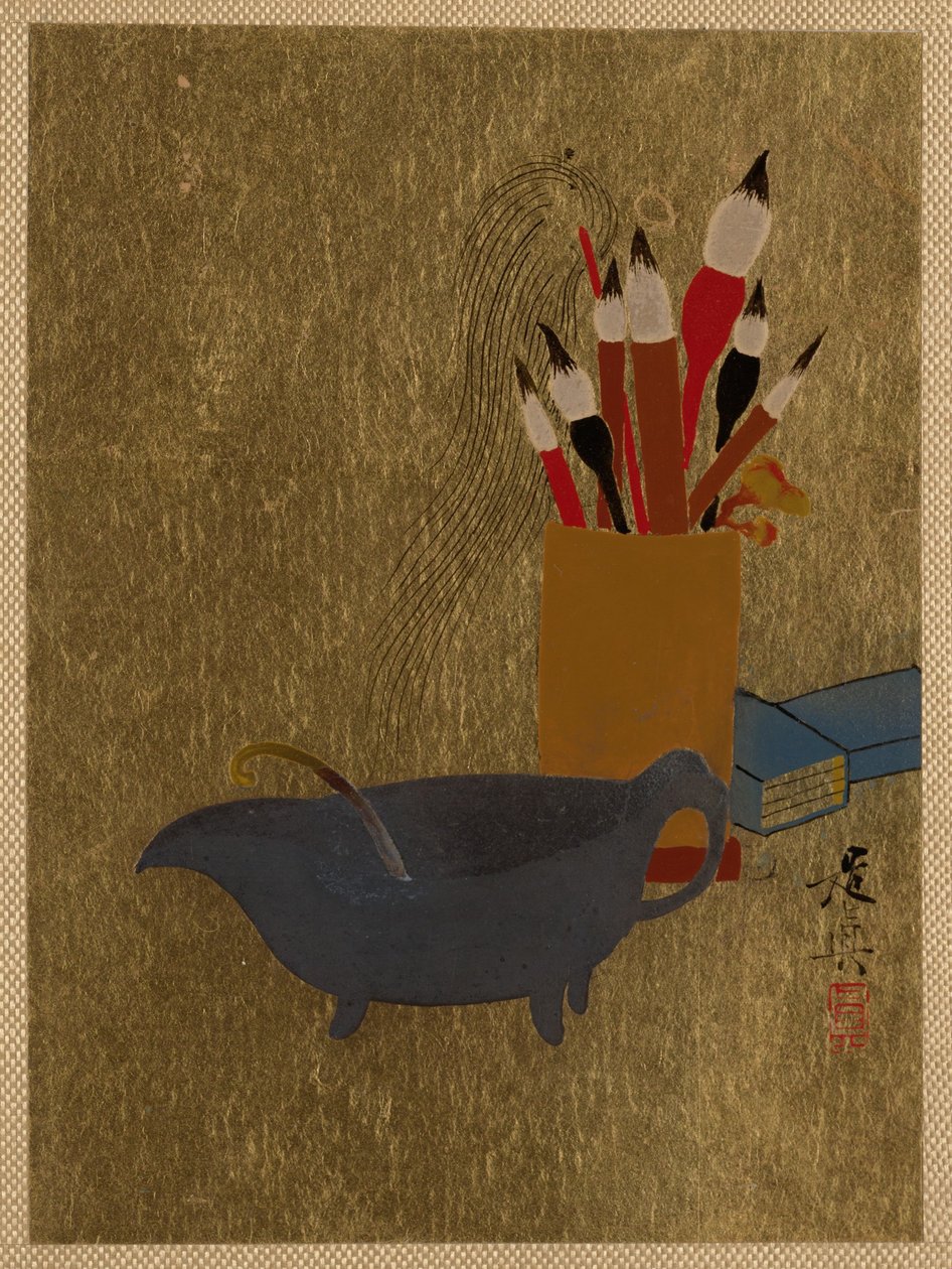 Kessel und Kiste mit Pinseln av Shibata Zeshin