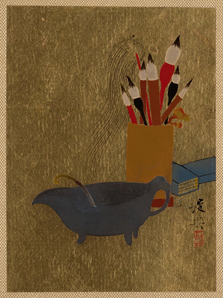 Vannkoker og boks med pensler, 1882. av Shibata Zeshin