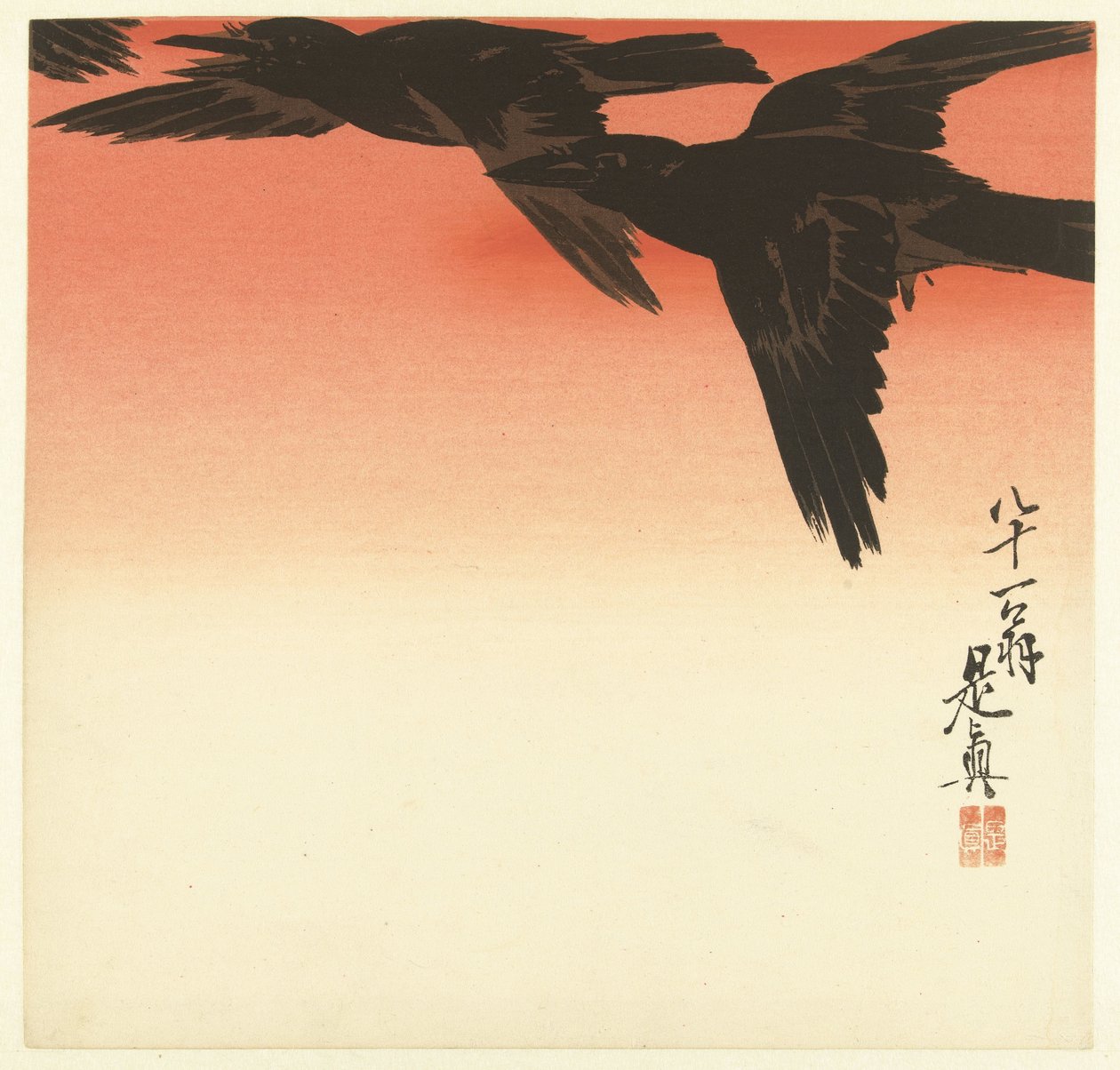 Kråker mot en rød himmel av Shibata Zeshin