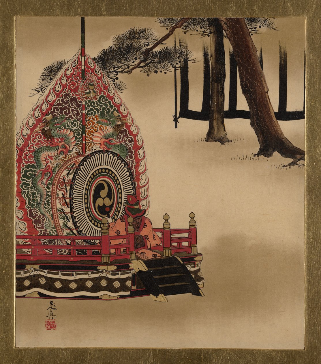 Lakkmalerier av forskjellige emner: Tromme for Gagaku-dans, 1882. av Shibata Zeshin