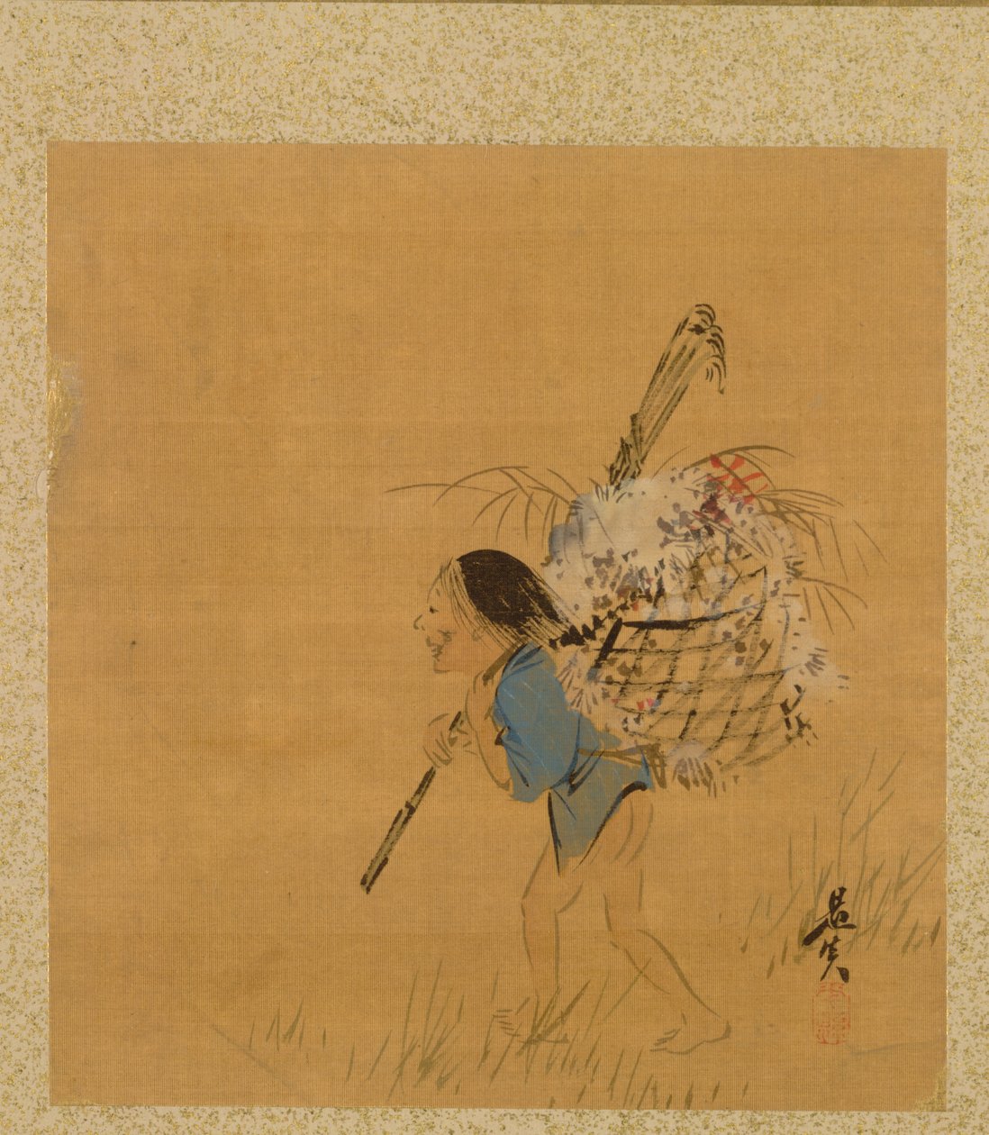 Bonde med kurv fra Album of Paintings av den ærverdige Zeshin av Shibata Zeshin