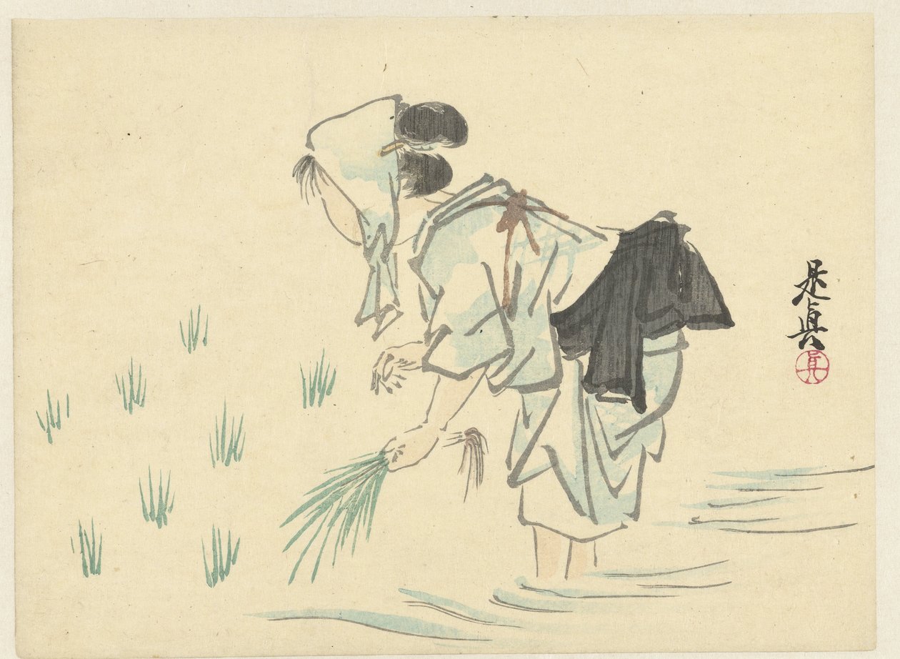 Kvinne som planter ris av Shibata Zeshin