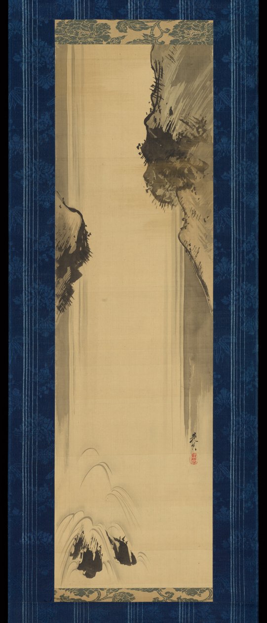 Felsen und Wasserfall av Shibata Zeshin