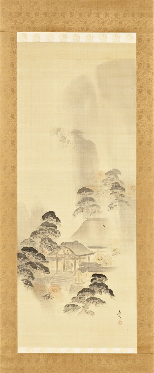 Tempel i høstregn av Shibata Zeshin