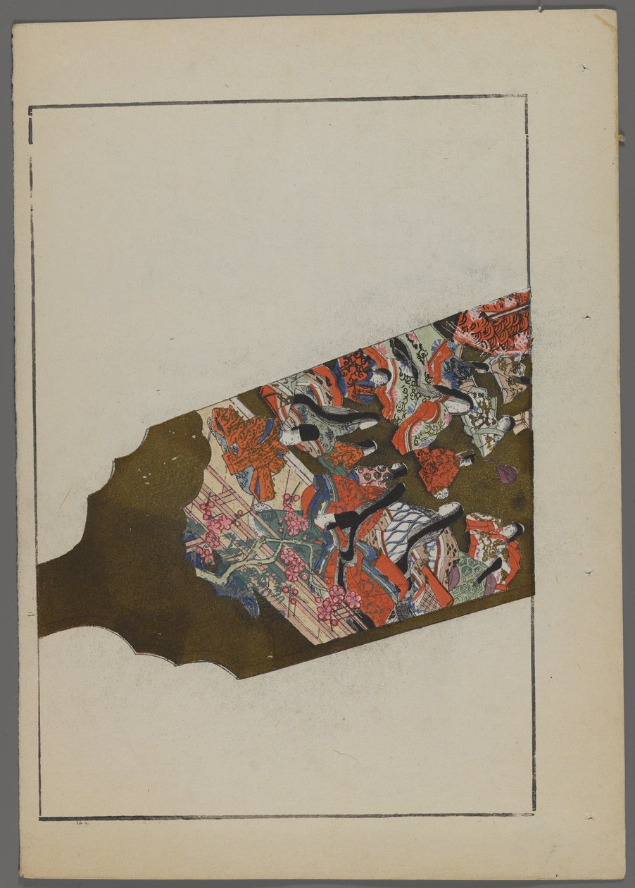 Japanske leker, fra Unai no tomo (A Childs Friends) av Shimizu Seifu, 1891-1923. Hanetsuki padler med hagescene. av Shimizu Seifu