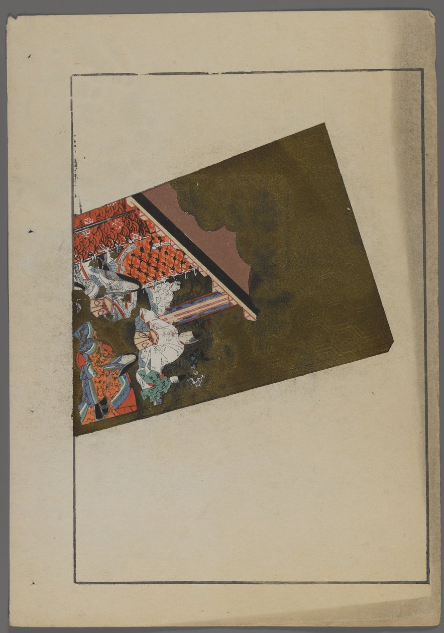Japanske leker, fra Unai no tomo (A Childs Friends) av Shimizu Seifu, 1891-1923. Hanetsuki padler med hagescene. av Shimizu Seifu