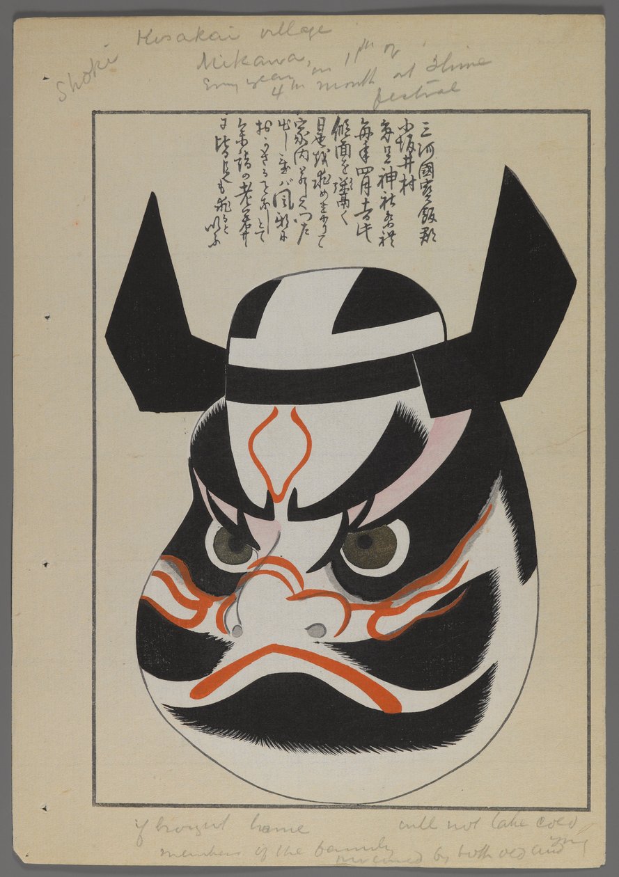 Japanske leker, fra Unai no tomo (A Childs Friends) av Shimizu Seifu, 1891-1923. Kriger maske. av Shimizu Seifu