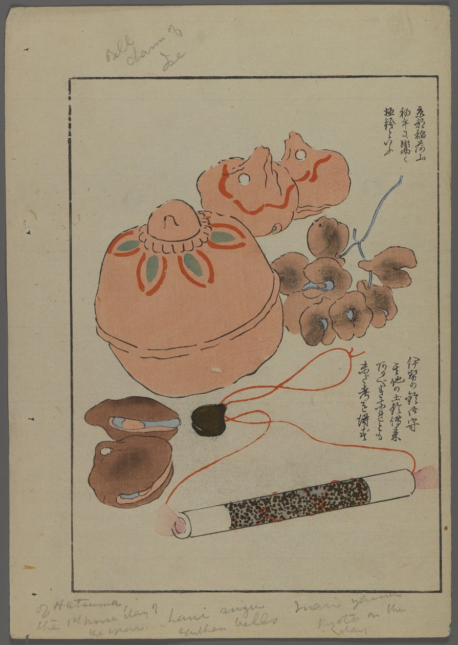 Japanske leker, fra Unai no tomo (A Childs Friends) av Shimizu Seifu, 1891-1923. Klokker, rangler. av Shimizu Seifu