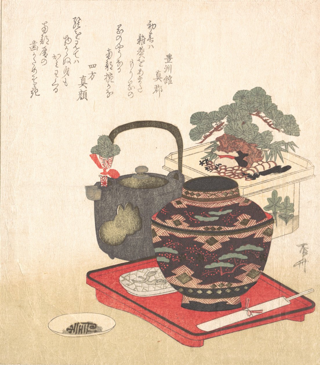 Nyttårsdekorasjoner og servise, 1800-tallet., 1800-tallet. av Shinsai