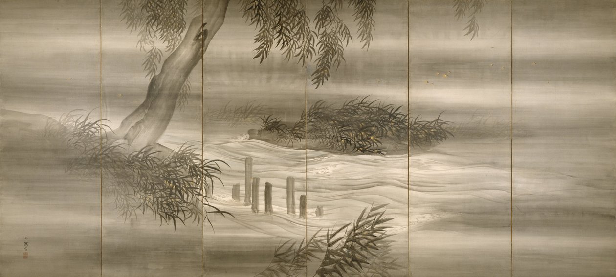 Elvelandskap med ildfluer, 1874 av Shiokawa Bunrin