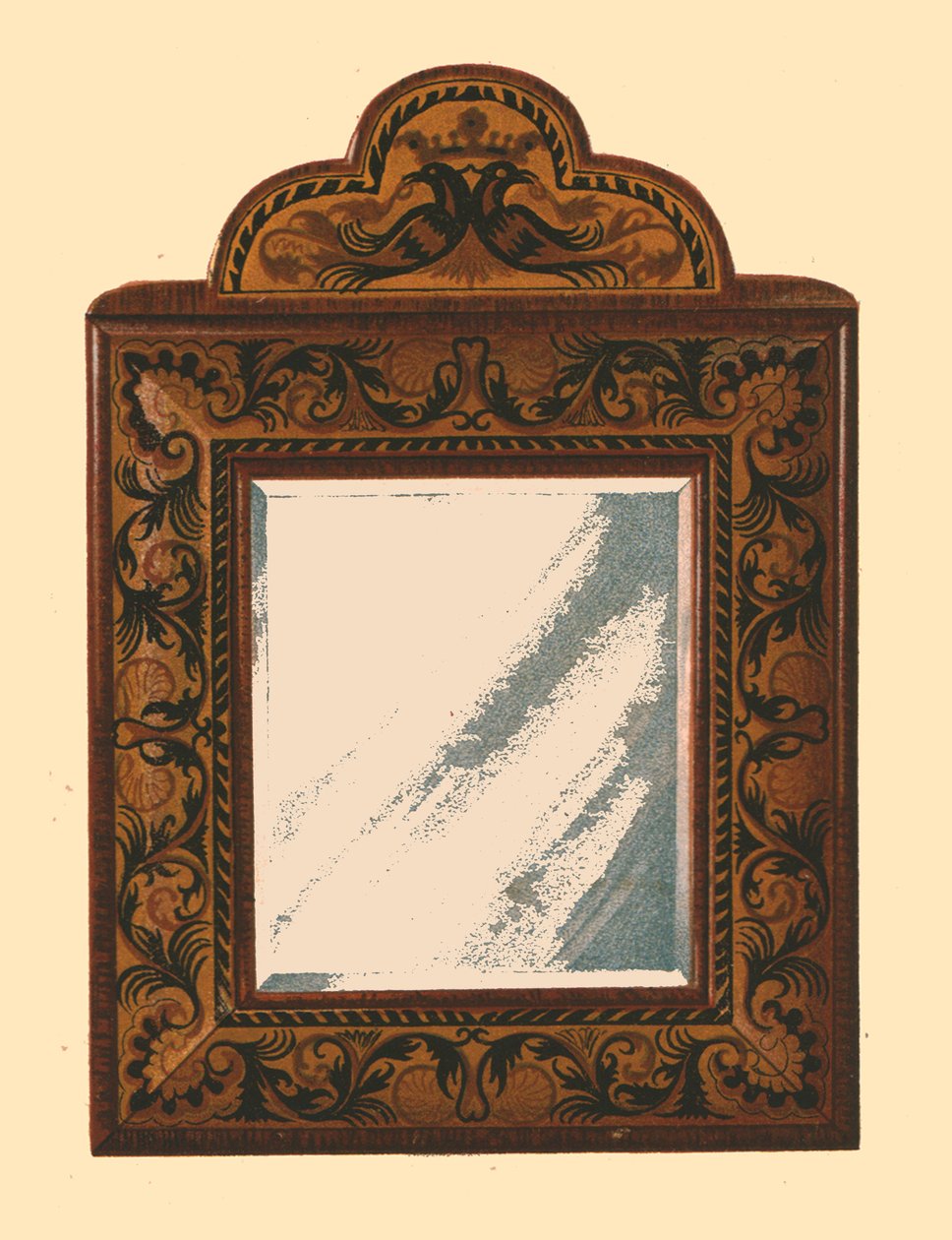 Speil med valnøttramme med innlagt marquetry, 1905 av Shirley Charles Llewellyn Slocombe