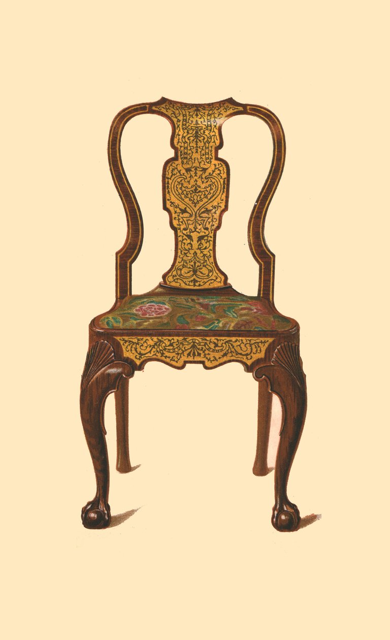 Valnøttstol innlagt med intarsia, 1905 av Shirley Charles Llewellyn Slocombe