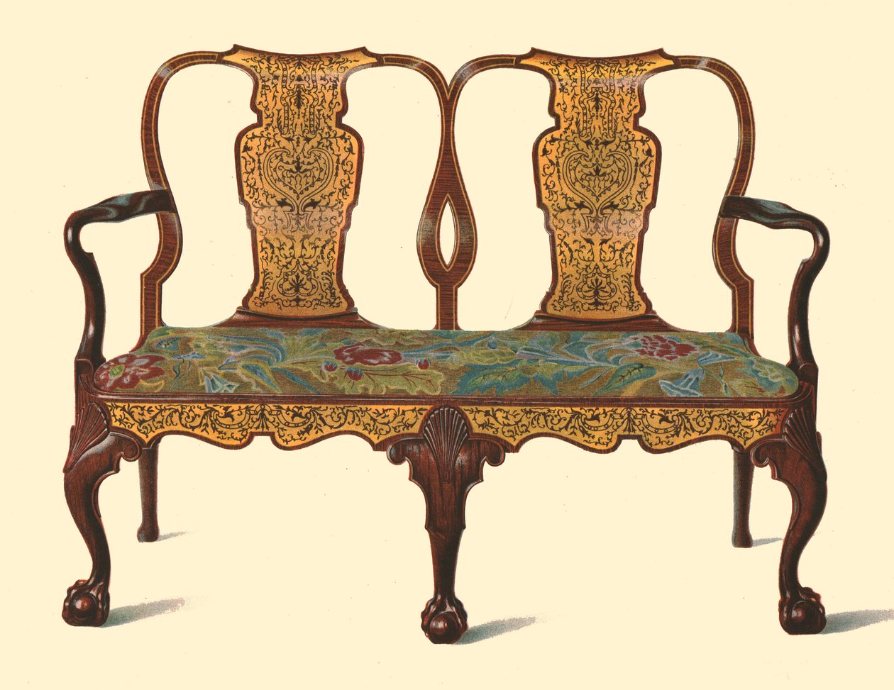 Valnøttsofa innlagt med intarsia, 1905 av Shirley Charles Llewellyn Slocombe