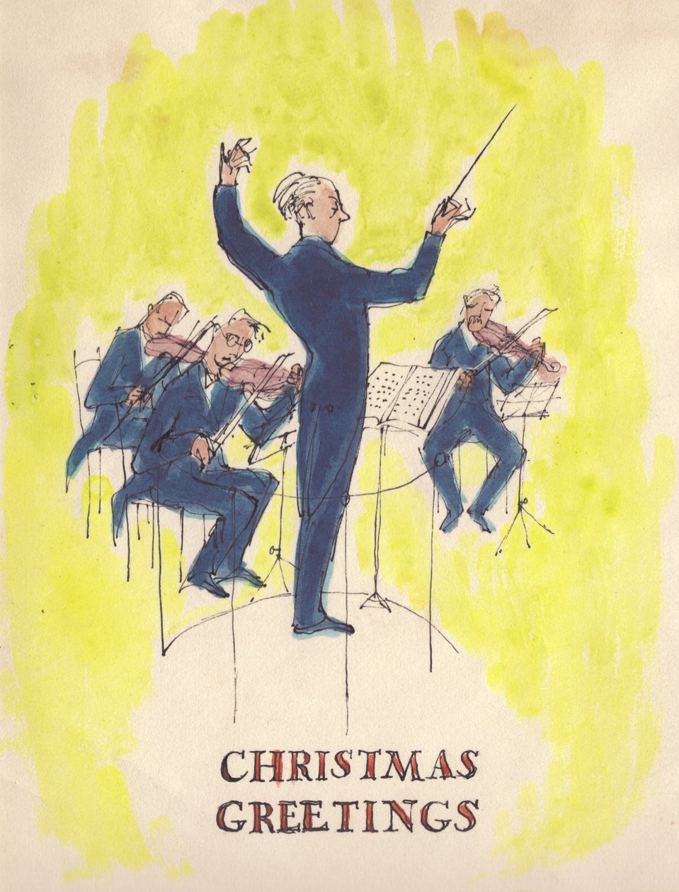 Dirigent og orkester, julekort, 1952. av Shirley Markham