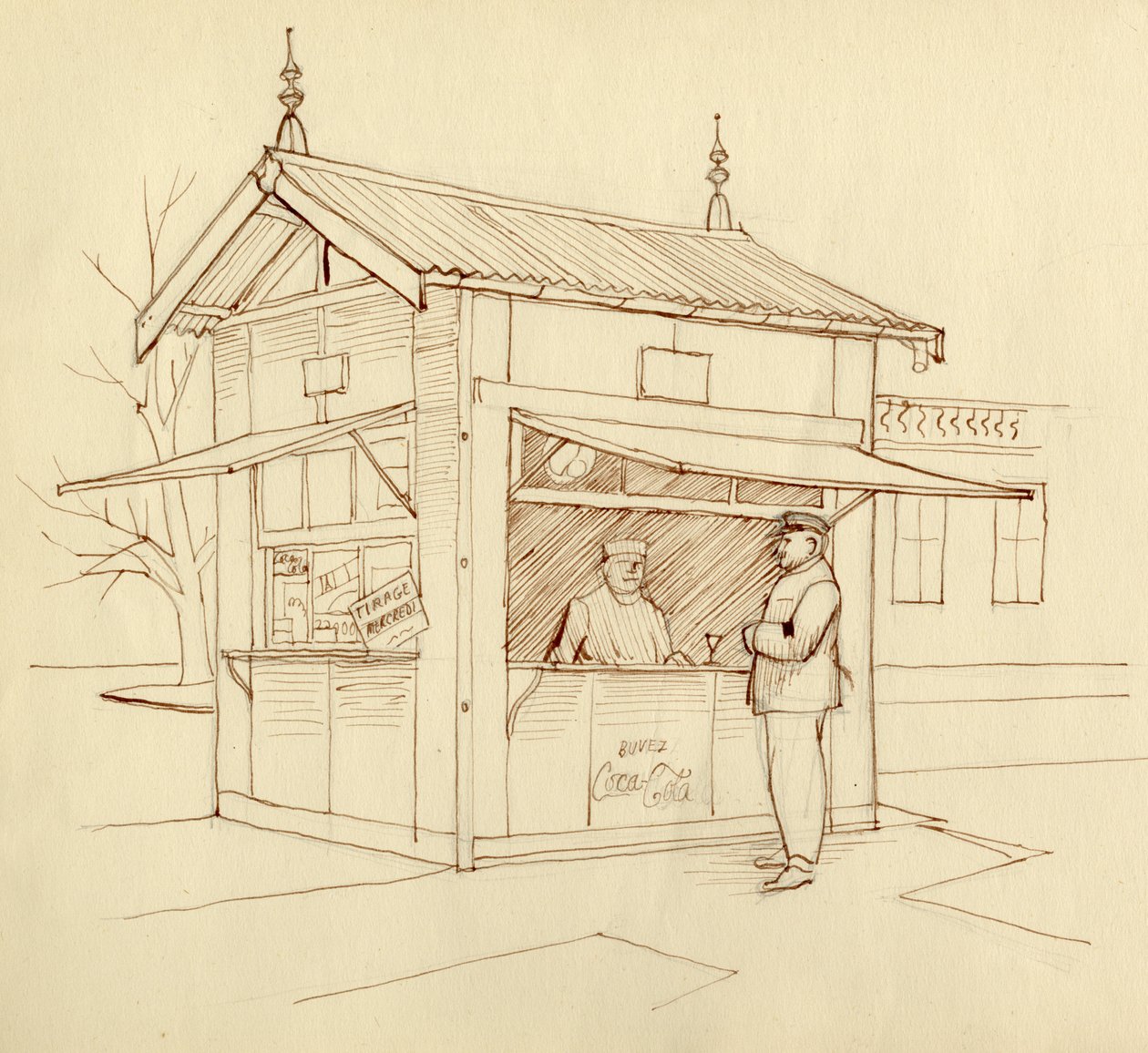 Kiosk som selger drinker, Paris, Frankrike, c1951. av Shirley Markham