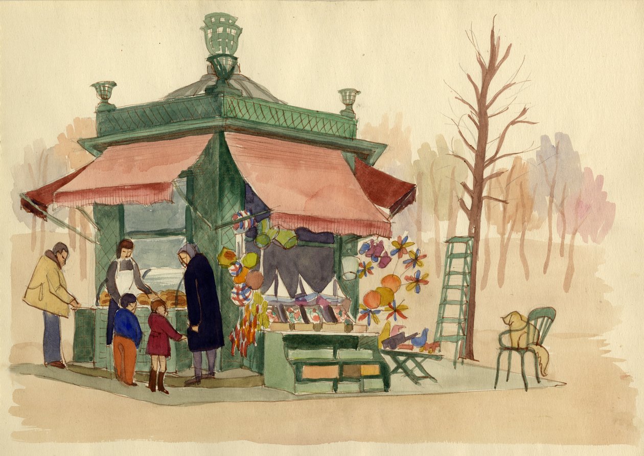 Kiosk som selger leker, Paris, Frankrike, c1951. av Shirley Markham