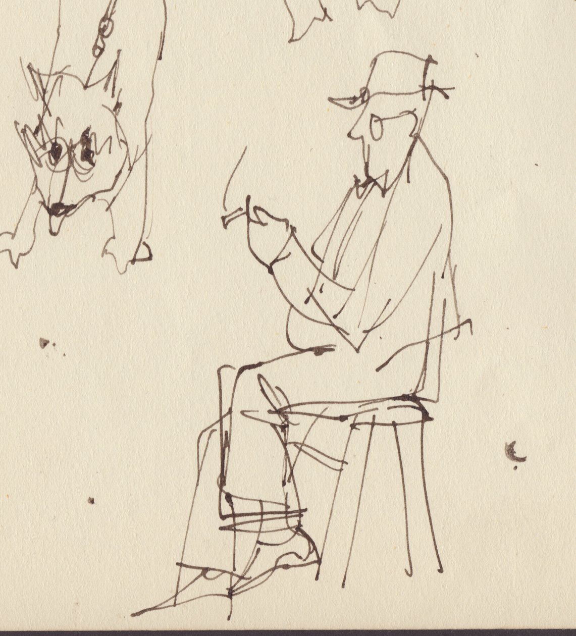 Sittende mann og hund studier, c1950. av Shirley Markham
