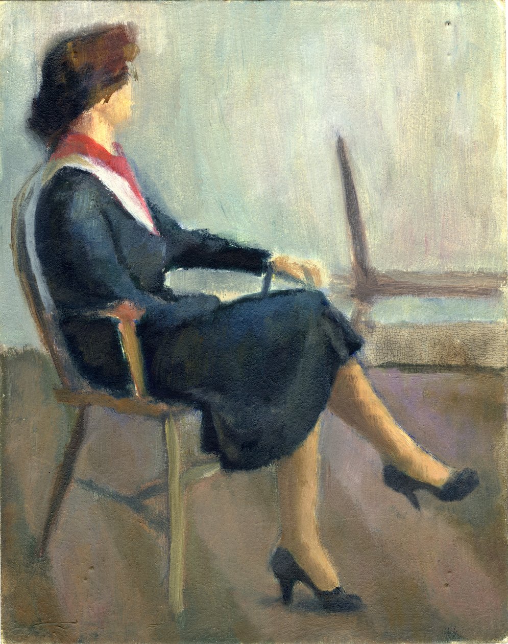 Sittende kvinne i marineblått, 1952. av Shirley Markham